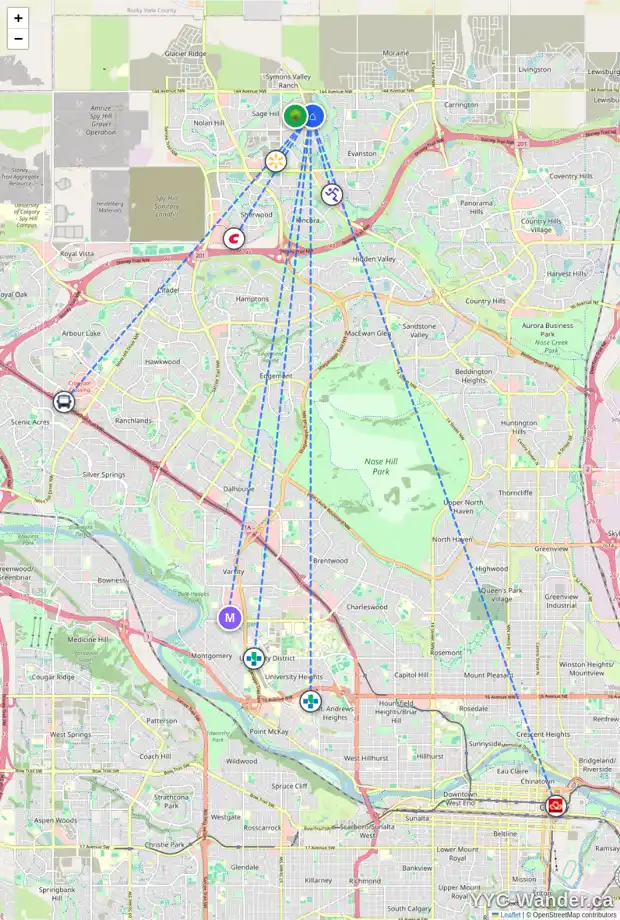 Daily accessibility map for 3302 298 SAGE MEADOWS PA NW, Calgary showing nearby schools, grocery stores, parks, LRT stations and nearby amenities