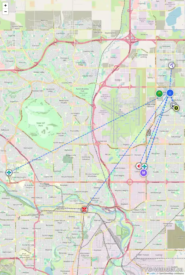 Daily accessibility map for 108 SAVANNA WK NE, Calgary showing nearby schools, grocery stores, parks, LRT stations and nearby amenities