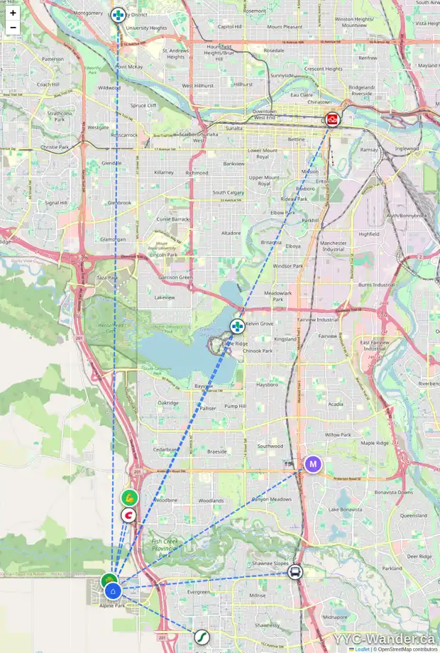 Daily accessibility map for 890 BLUEROCK WY SW, Calgary showing nearby schools, grocery stores, parks, LRT stations and nearby amenities