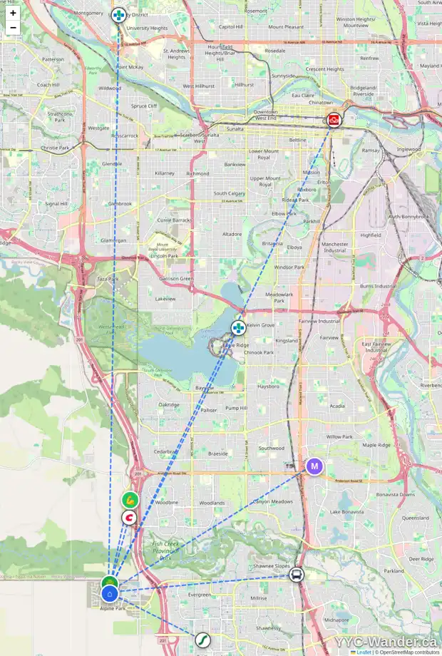 Daily accessibility map for 24 VERITY PL SW, Calgary showing nearby schools, grocery stores, parks, LRT stations and nearby amenities