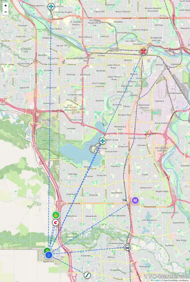 Daily accessibility map for 882 BLUEROCK WY SW, Calgary showing nearby schools, grocery stores, parks, LRT stations and nearby amenities
