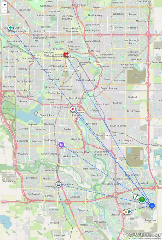 Daily accessibility map for 188 MAGNOLIA TC SE, Calgary showing nearby schools, grocery stores, parks, LRT stations and nearby amenities