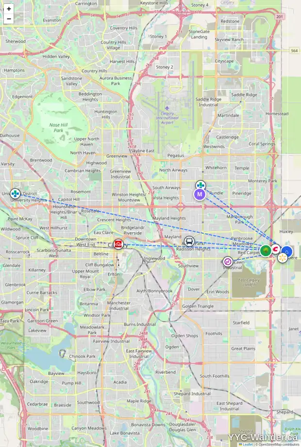 Daily accessibility map for 15 BELVEDERE PT SE, Calgary showing nearby schools, grocery stores, parks, LRT stations and nearby amenities