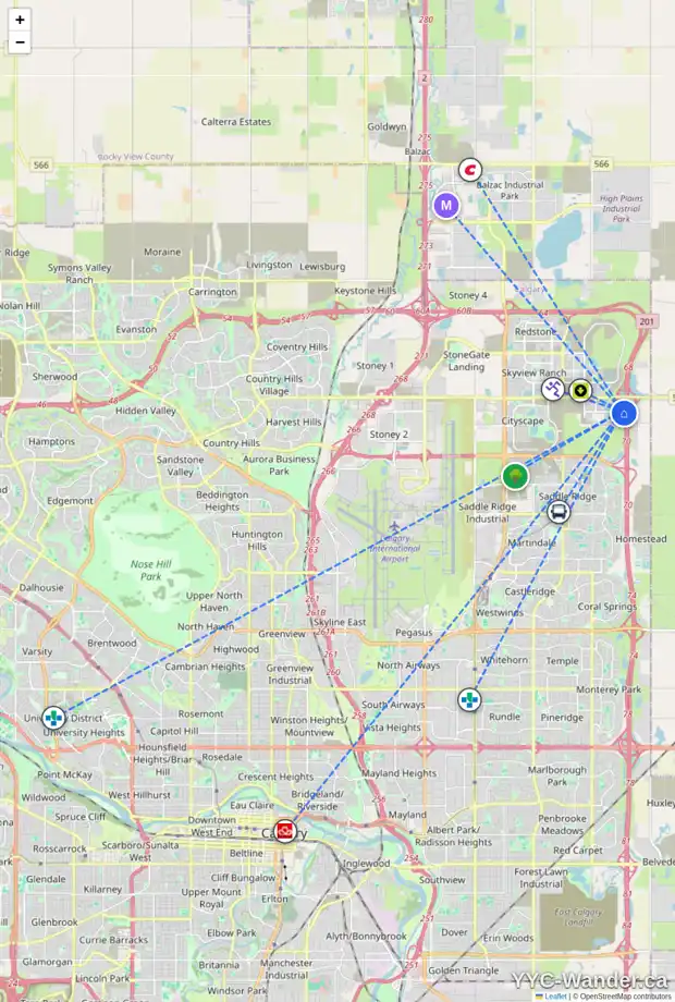 Daily accessibility map for 705 CORNER MEADOWS WY NE, Calgary showing nearby schools, grocery stores, parks, LRT stations and nearby amenities