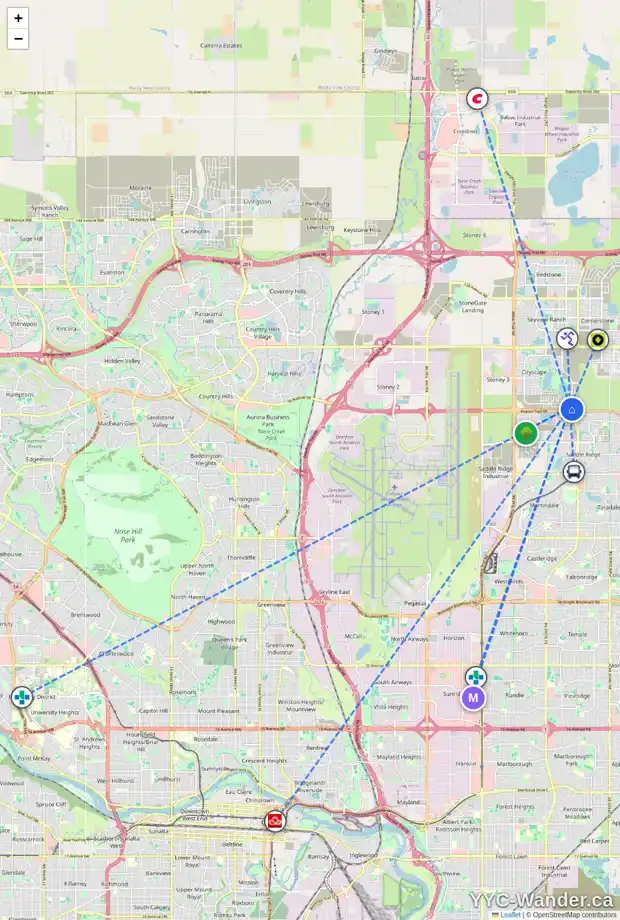 Daily accessibility map for 91 CITYLINE PT NE, Calgary showing nearby schools, grocery stores, parks, LRT stations and nearby amenities