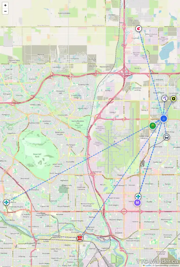 Daily accessibility map for 22 CITYLINE GV NE, Calgary showing nearby schools, grocery stores, parks, LRT stations and nearby amenities