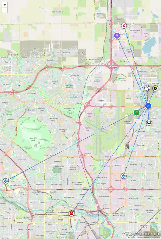 Daily accessibility map for 80 CITYLINE PT NE, Calgary showing nearby schools, grocery stores, parks, LRT stations and nearby amenities