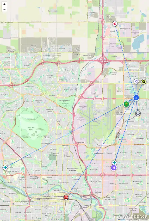 Daily accessibility map for 8 CITYLINE PT NE, Calgary showing nearby schools, grocery stores, parks, LRT stations and nearby amenities