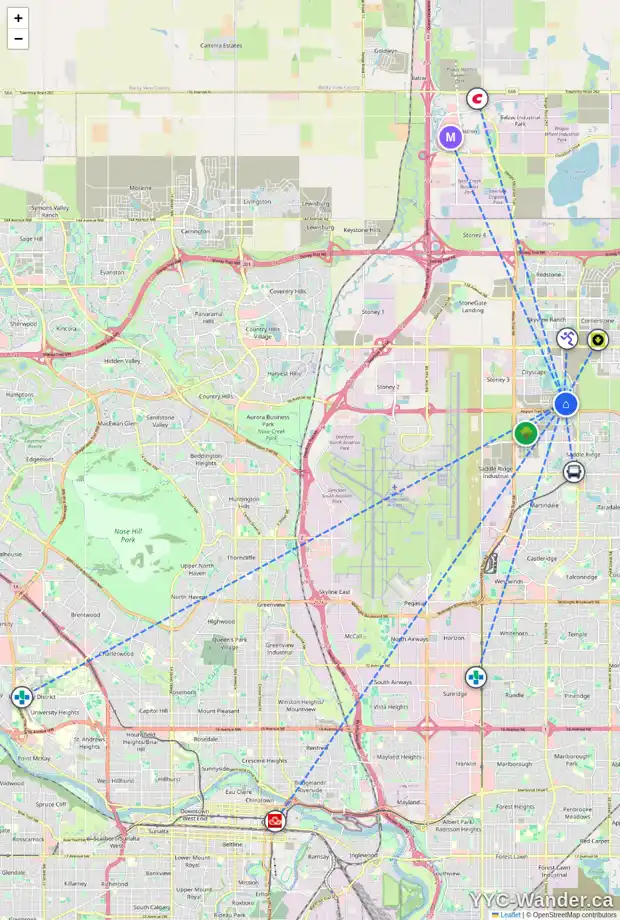 Daily accessibility map for 8851 CITYSCAPE DR NE, Calgary showing nearby schools, grocery stores, parks, LRT stations and nearby amenities