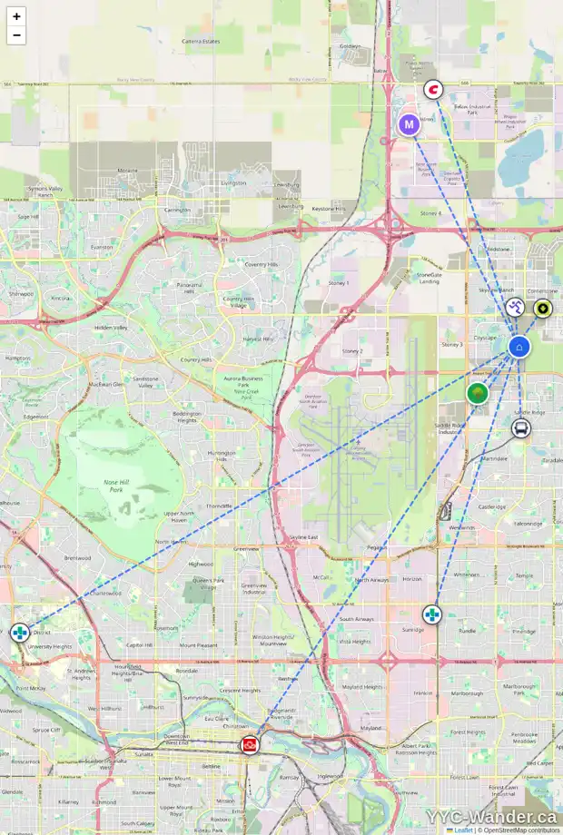 Daily accessibility map for 55 SKYVIEW PY NE, Calgary showing nearby schools, grocery stores, parks, LRT stations and nearby amenities