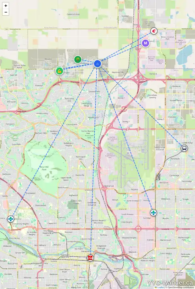 Daily accessibility map for 281 HERRON ME NE, Calgary showing nearby schools, grocery stores, parks, LRT stations and nearby amenities