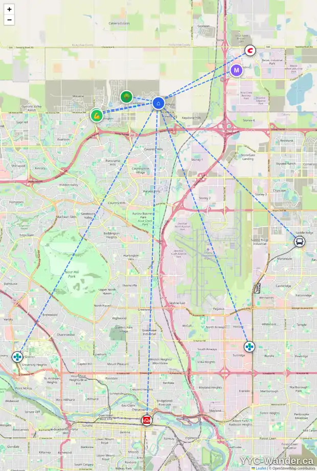 Daily accessibility map for 302 HERRON ME NE, Calgary showing nearby schools, grocery stores, parks, LRT stations and nearby amenities