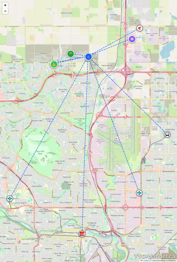 Daily accessibility map for 326 HERRON ME NE, Calgary showing nearby schools, grocery stores, parks, LRT stations and nearby amenities