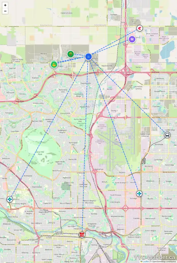 Daily accessibility map for 342 HERRON ME NE, Calgary showing nearby schools, grocery stores, parks, LRT stations and nearby amenities