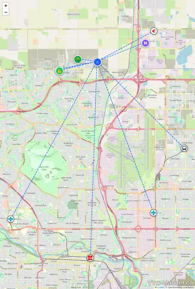 Daily accessibility map for 350 HERRON ME NE, Calgary showing nearby schools, grocery stores, parks, LRT stations and nearby amenities