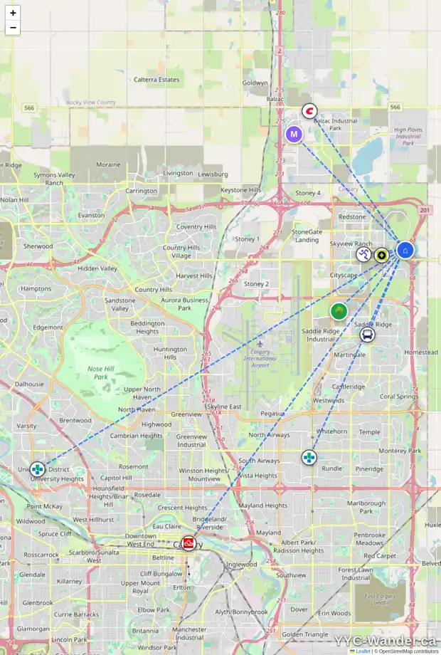 Daily accessibility map for 3674 CORNERSTONE BV NE, Calgary showing nearby schools, grocery stores, parks, LRT stations and nearby amenities