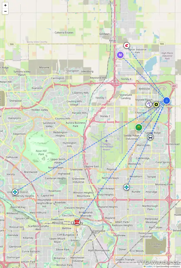 Daily accessibility map for 3624 CORNERSTONE BV NE, Calgary showing nearby schools, grocery stores, parks, LRT stations and nearby amenities