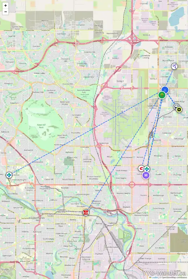 Daily accessibility map for 184 SAVANNA GD NE, Calgary showing nearby schools, grocery stores, parks, LRT stations and nearby amenities