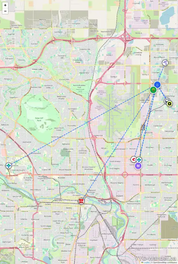 Daily accessibility map for 423 SAVANNA WY NE, Calgary showing nearby schools, grocery stores, parks, LRT stations and nearby amenities