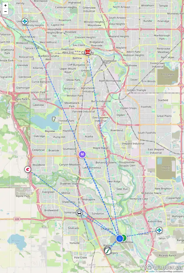 Daily accessibility map for 347 WOLF CREEK WY SE, Calgary showing nearby schools, grocery stores, parks, LRT stations and nearby amenities
