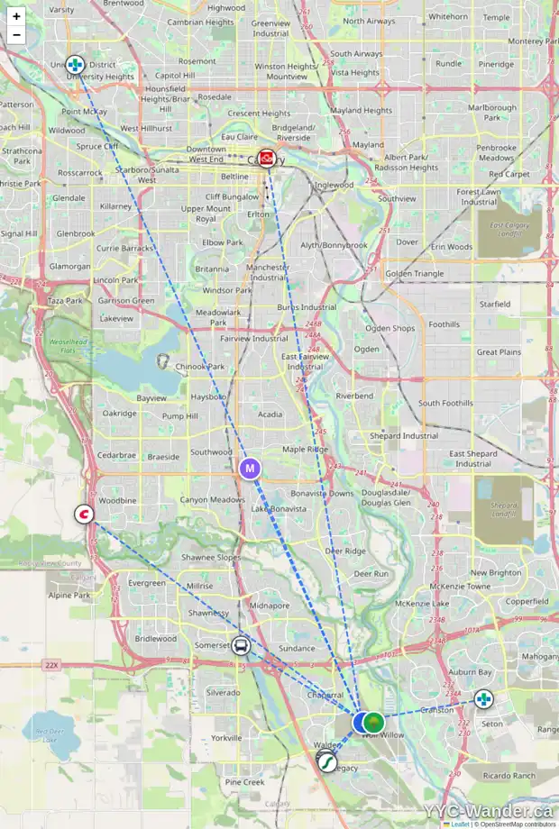 Daily accessibility map for 311 WOLF CREEK WY SE, Calgary showing nearby schools, grocery stores, parks, LRT stations and nearby amenities
