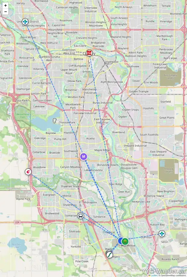 Daily accessibility map for 275 WOLF CREEK WY SE, Calgary showing nearby schools, grocery stores, parks, LRT stations and nearby amenities
