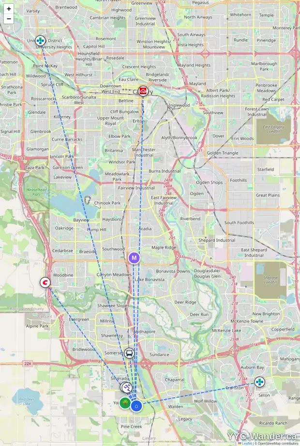 Daily accessibility map for 165 BELMONT VI SW, Calgary showing nearby schools, grocery stores, parks, LRT stations and nearby amenities
