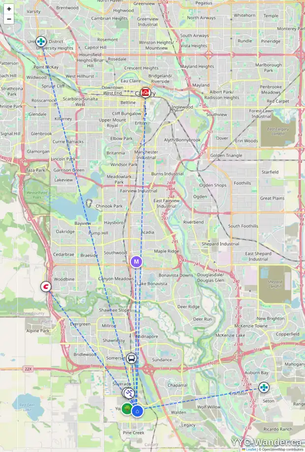 Daily accessibility map for 128 BELMONT VI SW, Calgary showing nearby schools, grocery stores, parks, LRT stations and nearby amenities