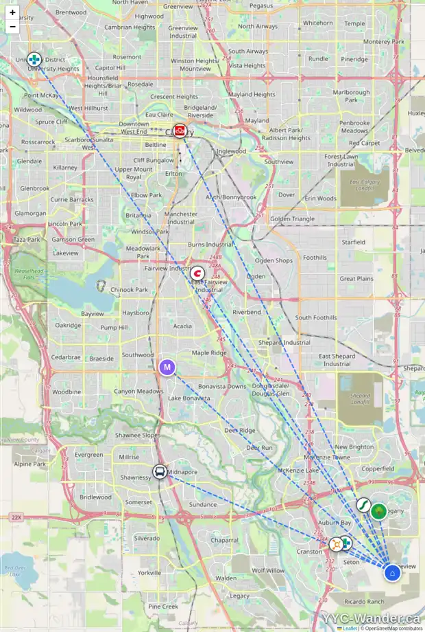 Daily accessibility map for 30 MALLARD HE SE, Calgary showing nearby schools, grocery stores, parks, LRT stations and nearby amenities