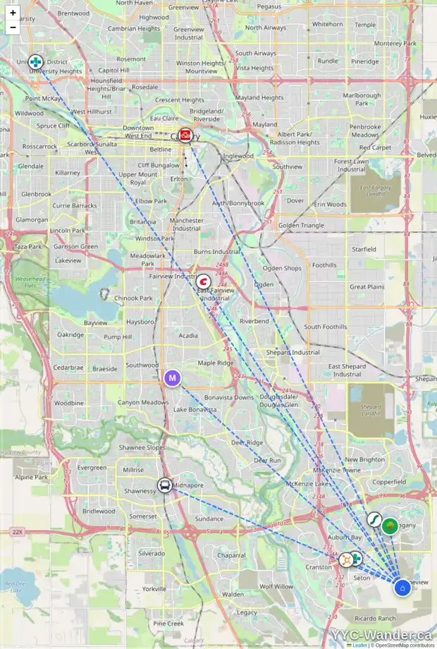 Daily accessibility map for 55 MALLARD HE SE, Calgary showing nearby schools, grocery stores, parks, LRT stations and nearby amenities