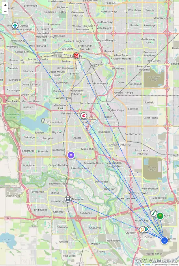 Daily accessibility map for 56 MALLARD GV SE, Calgary showing nearby schools, grocery stores, parks, LRT stations and nearby amenities