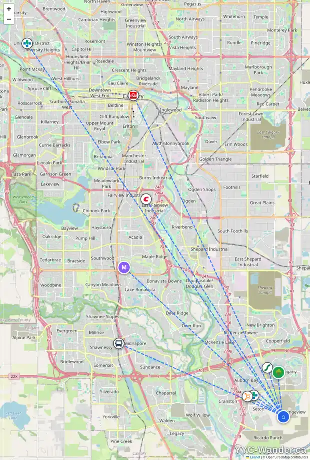 Daily accessibility map for 187 MALLARD GV SE, Calgary showing nearby schools, grocery stores, parks, LRT stations and nearby amenities