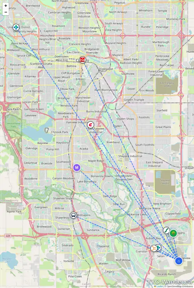 Daily accessibility map for 89 MALLARD GV SE, Calgary showing nearby schools, grocery stores, parks, LRT stations and nearby amenities