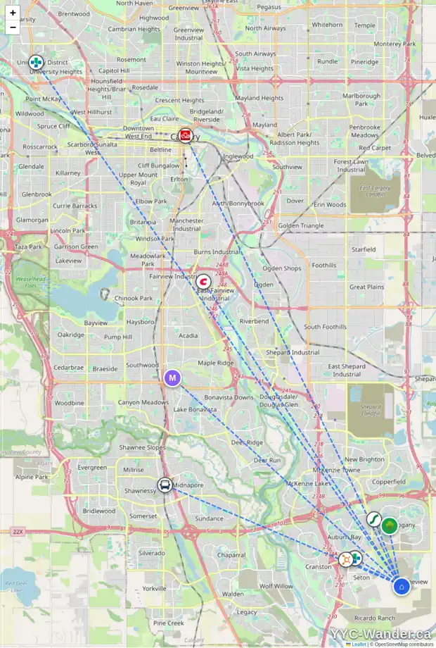 Daily accessibility map for 61 MALLARD GV SE, Calgary showing nearby schools, grocery stores, parks, LRT stations and nearby amenities