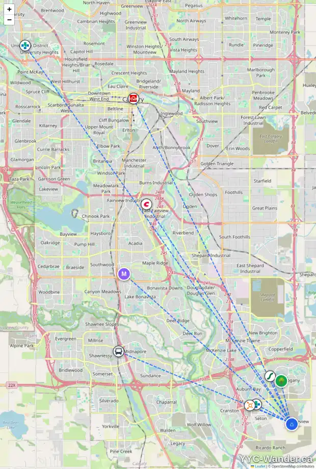 Daily accessibility map for 106 MALLARD HE SE, Calgary showing nearby schools, grocery stores, parks, LRT stations and nearby amenities