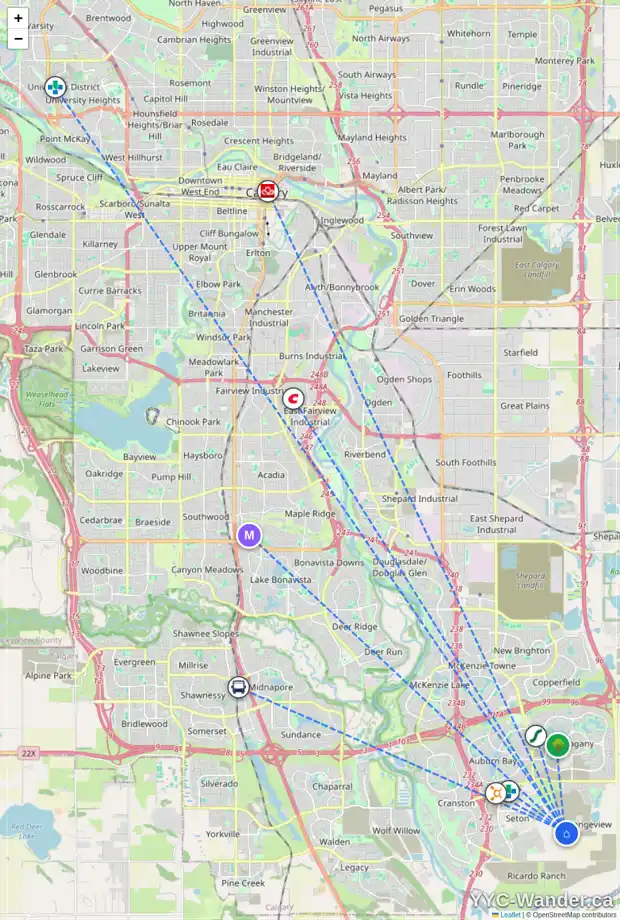 Daily accessibility map for 207 MALLARD GV SE, Calgary showing nearby schools, grocery stores, parks, LRT stations and nearby amenities