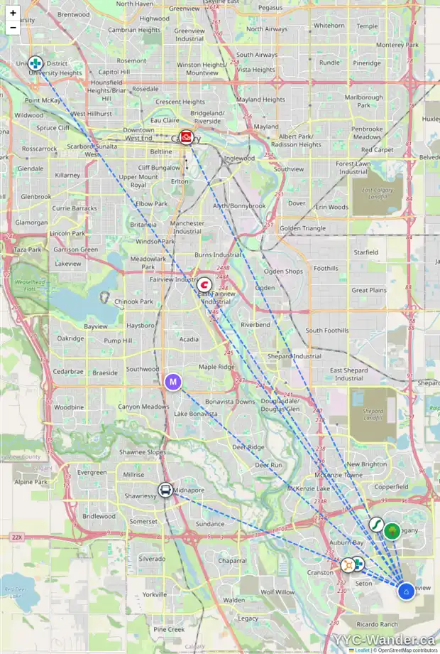 Daily accessibility map for 98 MALLARD HE SE, Calgary showing nearby schools, grocery stores, parks, LRT stations and nearby amenities