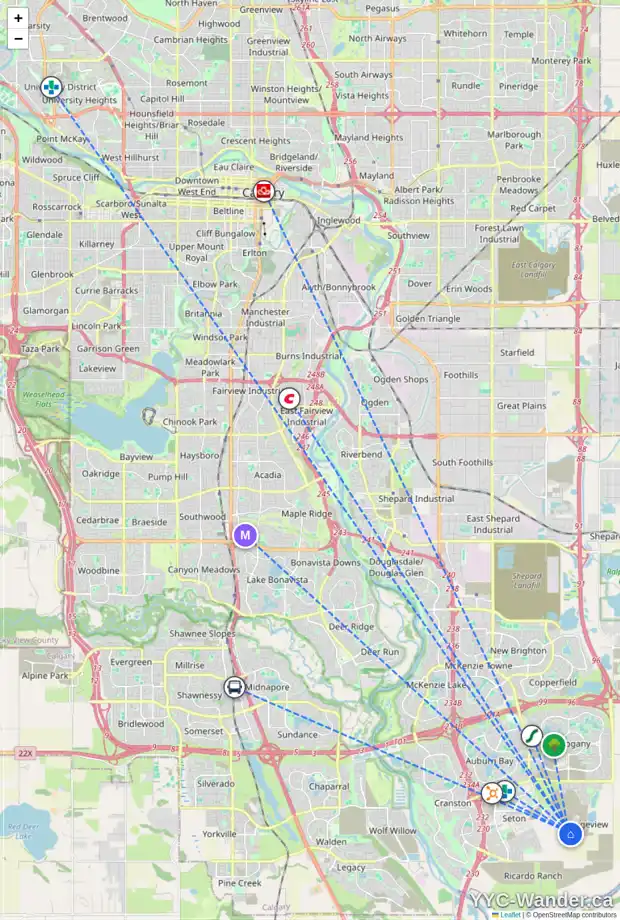 Daily accessibility map for 97 MALLARD GV SE, Calgary showing nearby schools, grocery stores, parks, LRT stations and nearby amenities