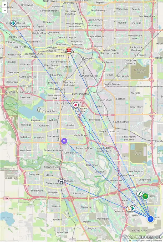 Daily accessibility map for 70 MALLARD HE SE, Calgary showing nearby schools, grocery stores, parks, LRT stations and nearby amenities