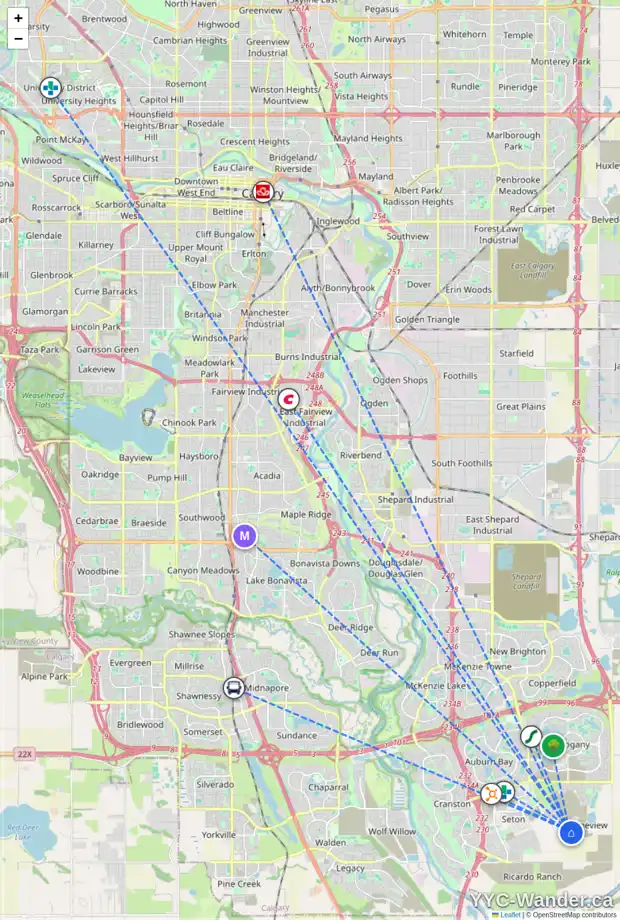 Daily accessibility map for 67 MALLARD HE SE, Calgary showing nearby schools, grocery stores, parks, LRT stations and nearby amenities