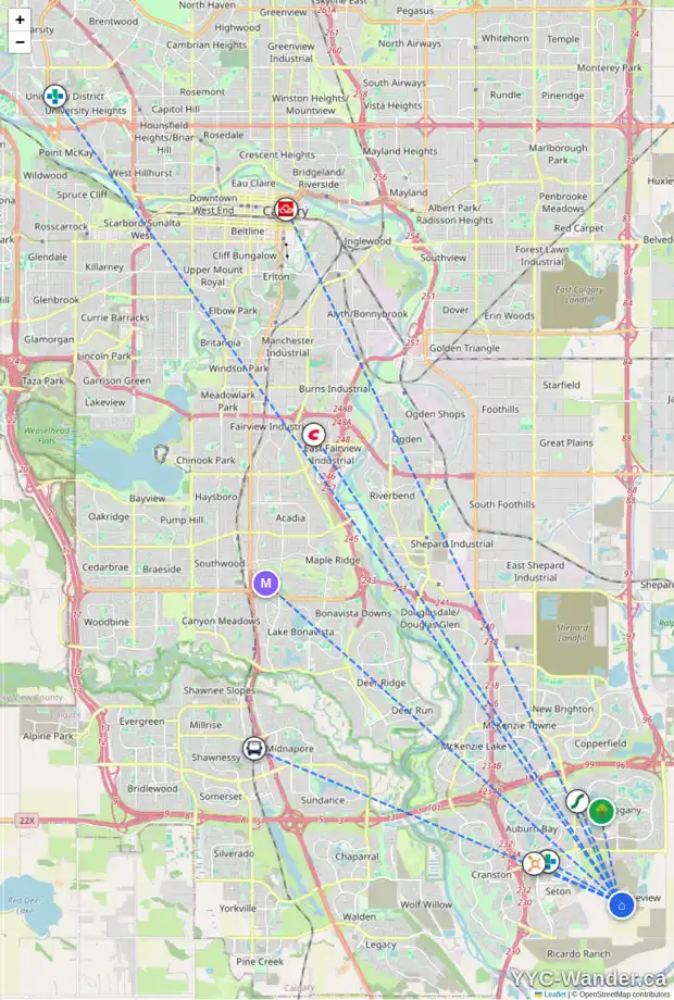 Daily accessibility map for 75 MALLARD HE SE, Calgary showing nearby schools, grocery stores, parks, LRT stations and nearby amenities