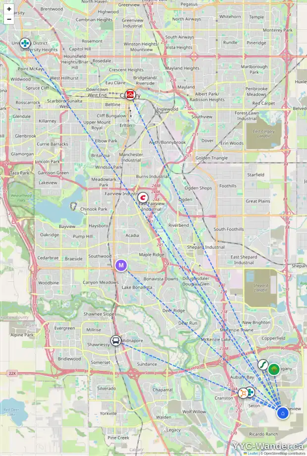 Daily accessibility map for 51 MALLARD HE SE, Calgary showing nearby schools, grocery stores, parks, LRT stations and nearby amenities