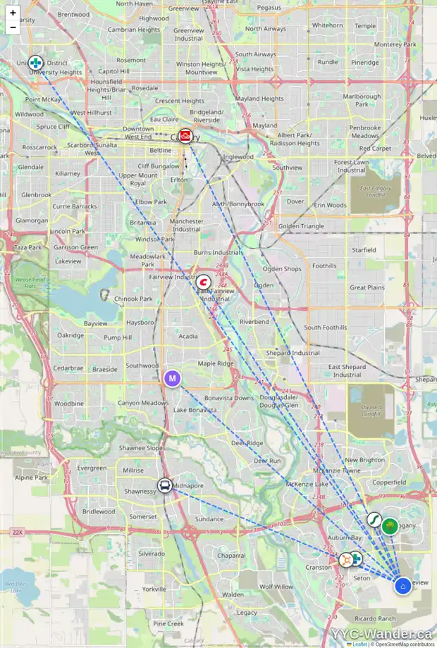 Daily accessibility map for 12 MALLARD GV SE, Calgary showing nearby schools, grocery stores, parks, LRT stations and nearby amenities