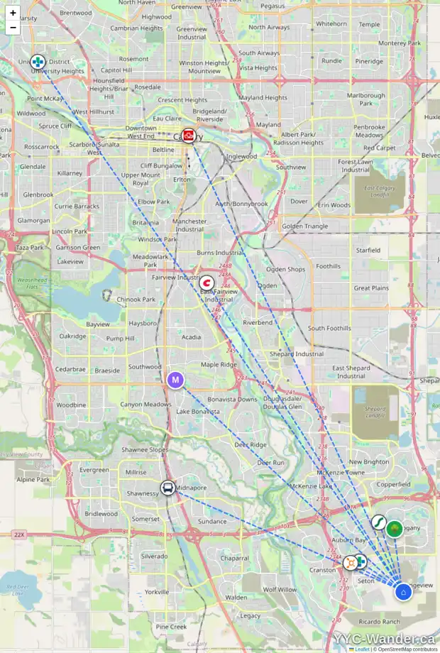 Daily accessibility map for 151 MALLARD GV SE, Calgary showing nearby schools, grocery stores, parks, LRT stations and nearby amenities