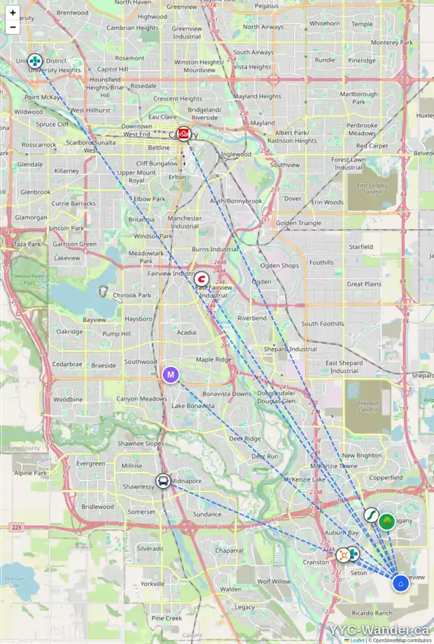 Daily accessibility map for 50 MALLARD HE SE, Calgary showing nearby schools, grocery stores, parks, LRT stations and nearby amenities