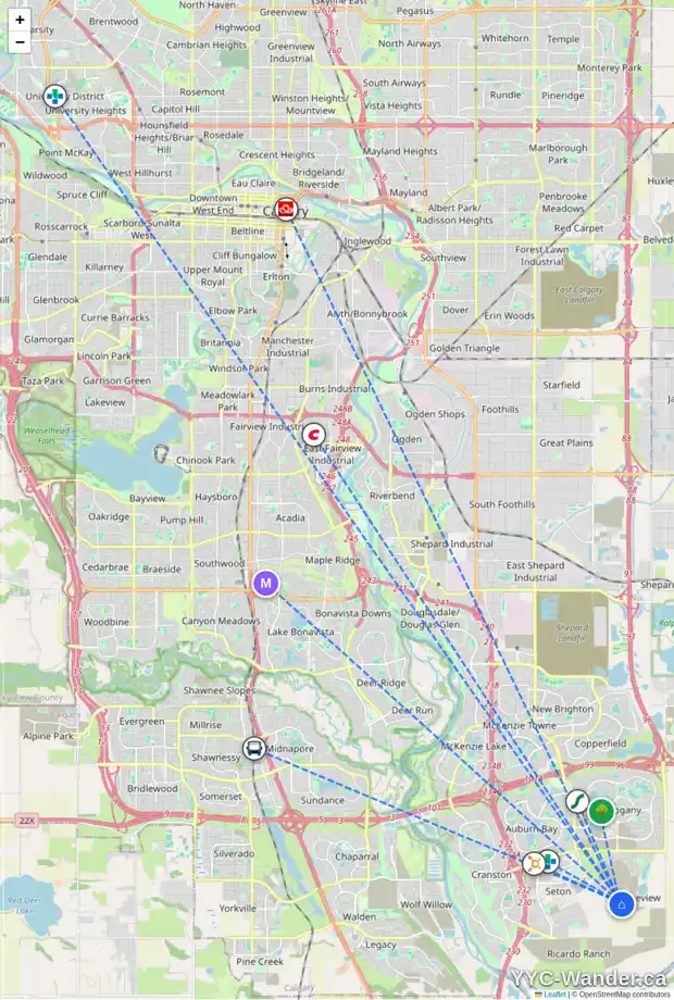 Daily accessibility map for 79 MALLARD HE SE, Calgary showing nearby schools, grocery stores, parks, LRT stations and nearby amenities