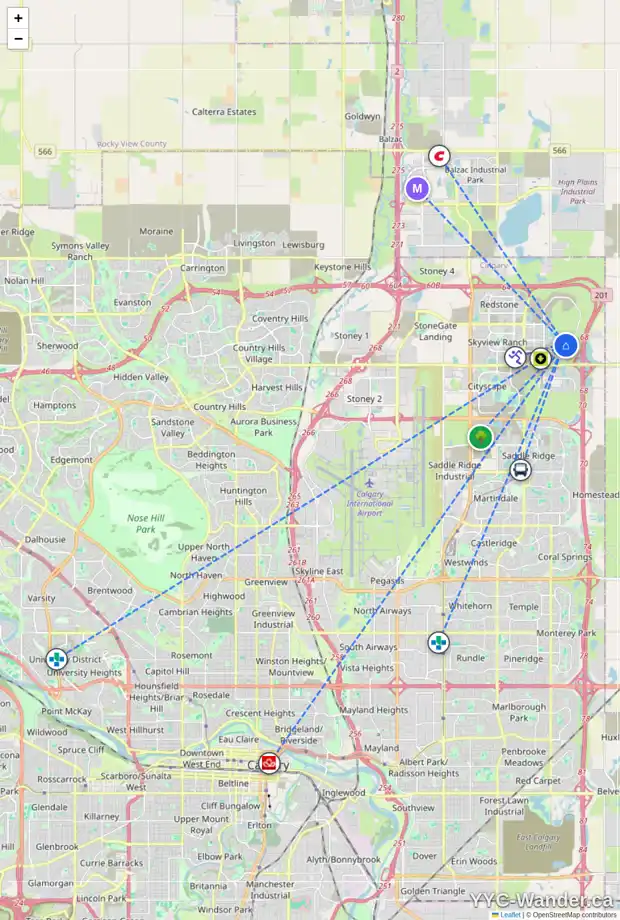 Daily accessibility map for 53 CORNERBROOK CV NE, Calgary showing nearby schools, grocery stores, parks, LRT stations and nearby amenities