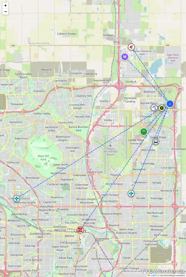 Daily accessibility map for 44 CORNERBROOK CV NE, Calgary showing nearby schools, grocery stores, parks, LRT stations and nearby amenities