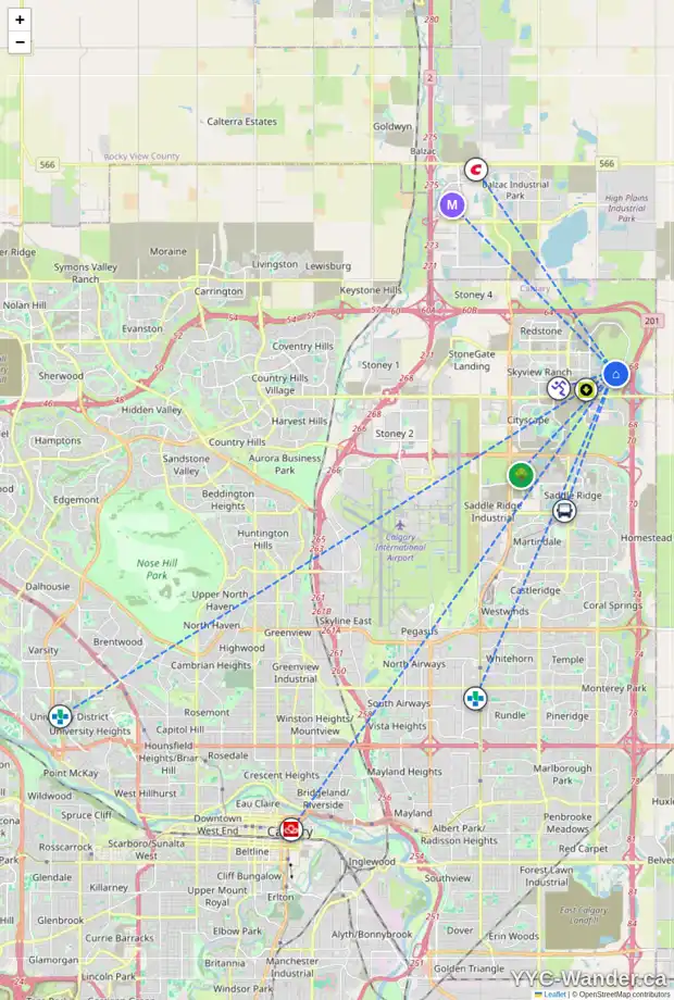 Daily accessibility map for 36 CORNERBROOK CV NE, Calgary showing nearby schools, grocery stores, parks, LRT stations and nearby amenities