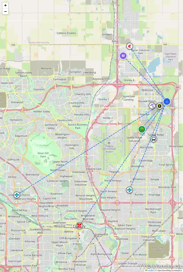 Daily accessibility map for 190 CORNERBROOK MR NE, Calgary showing nearby schools, grocery stores, parks, LRT stations and nearby amenities